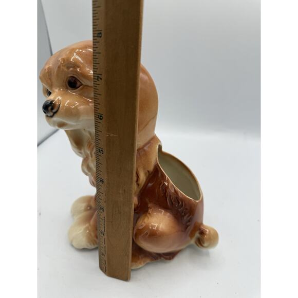 Vintage Cocker Spaniel Puppy Dog Ceramic Planter Brown Tan Glazed Pottery 8” - Picture 7 of 9